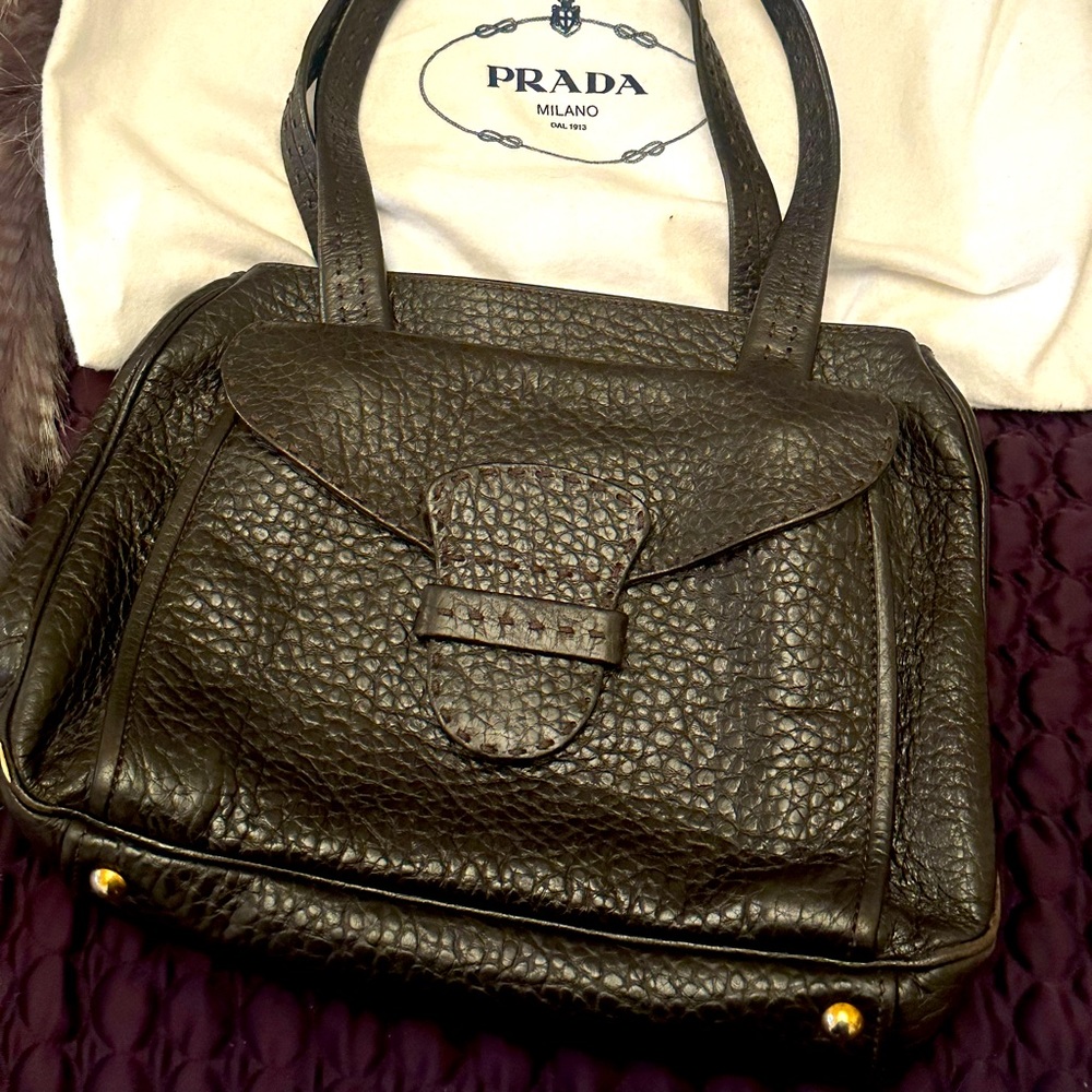 Prada Dark Brown Leather Handbag Gently Worn